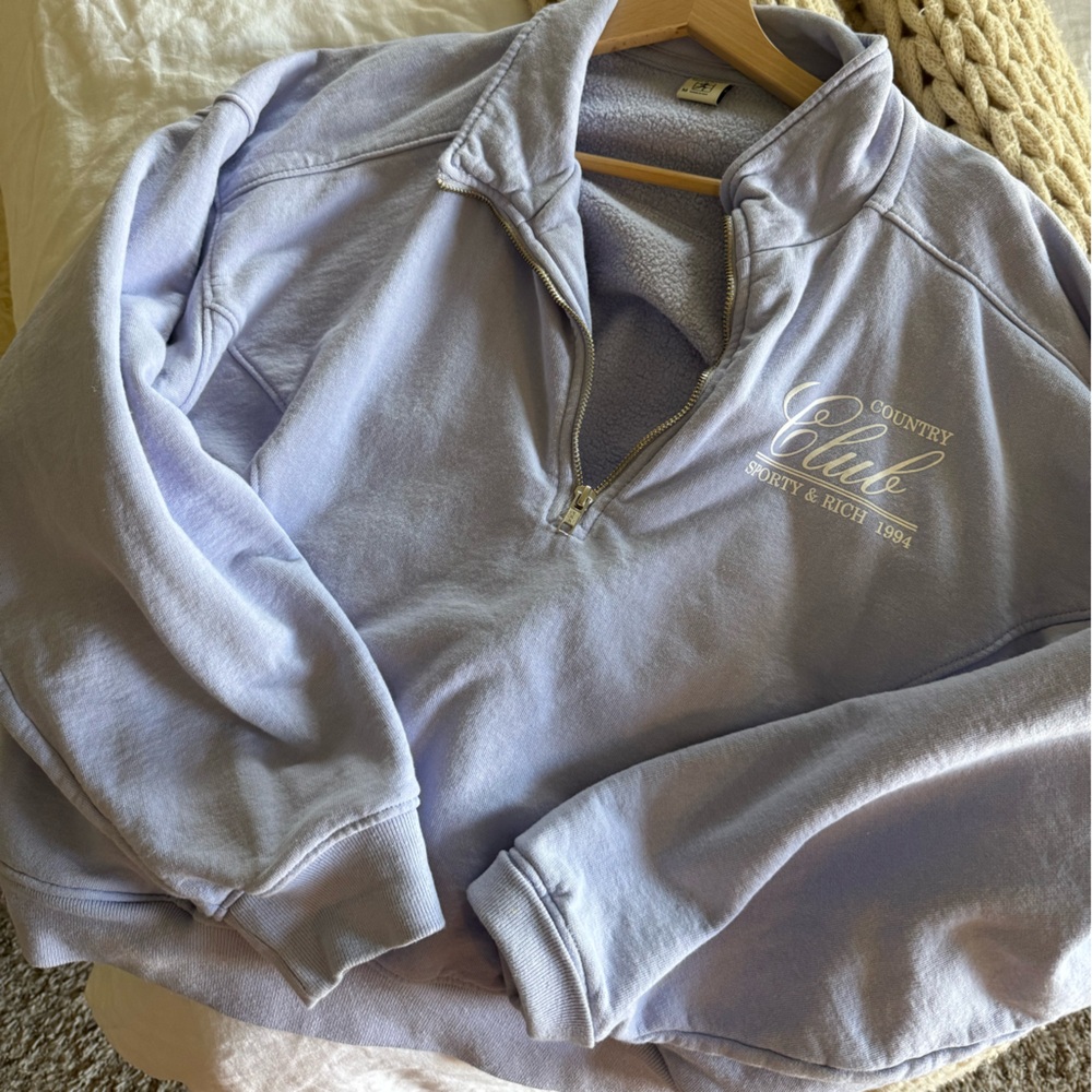 Sporty & Rich Lilac Quarter-Zip Pullover + Matching Shorts (sweatshirt +shorts)